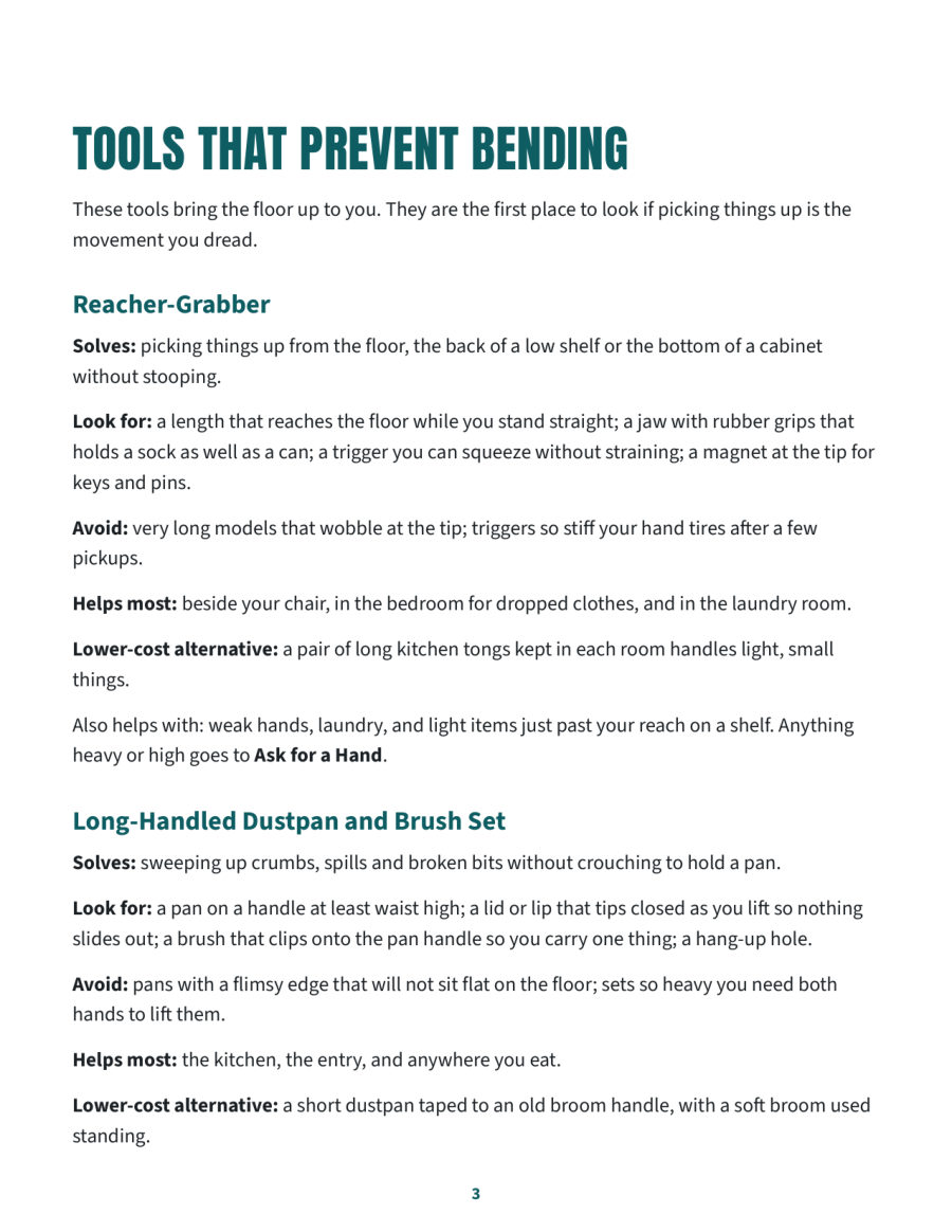Sample page from the Tool Guide: tools that prevent bending