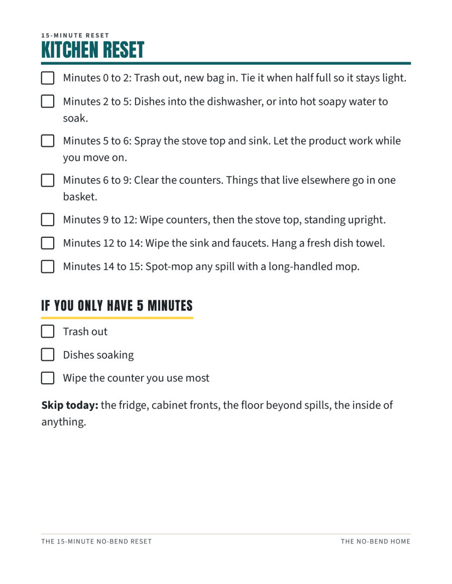 Sample printable: the 15-minute kitchen reset with large tick boxes